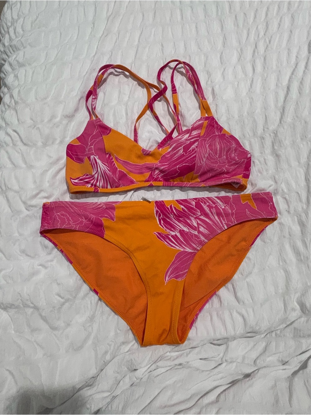 Athleta Bikini Kailua South Swell Bright Pink Orange Floral Small/Medium 2 Piece